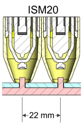 ISM20 modules spaced 22 mm apart